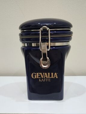 Gevalia Kaffe Ceramic Canister – Blue & Gold - King Of Sweden Seal - Vtg Coffee